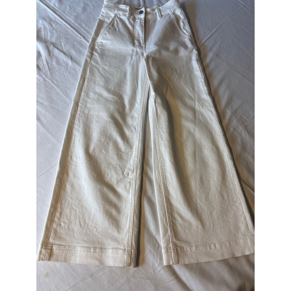 Everlane Wide Leg Crop Pants Womens 00 Bone White  High Rise Denim
